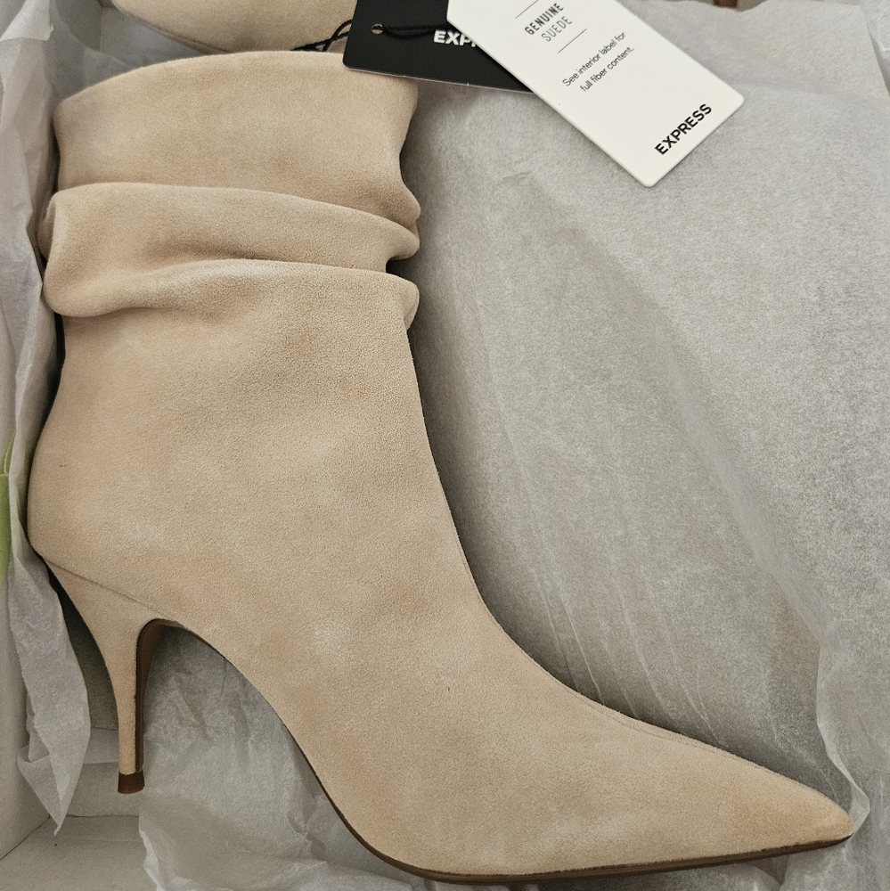 Brian Atwood x Express Suede Slouch Thin Heeled Boots
